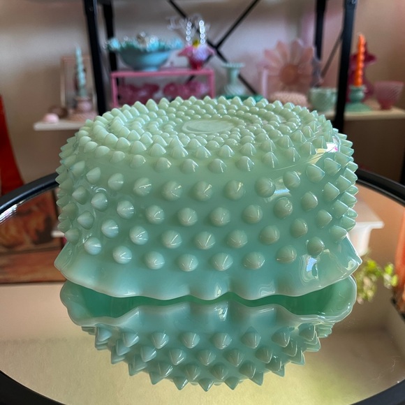 Fenton pastel green blue hobnail milk glass ruffled berry bowl / rare! - Picture 2 of 14